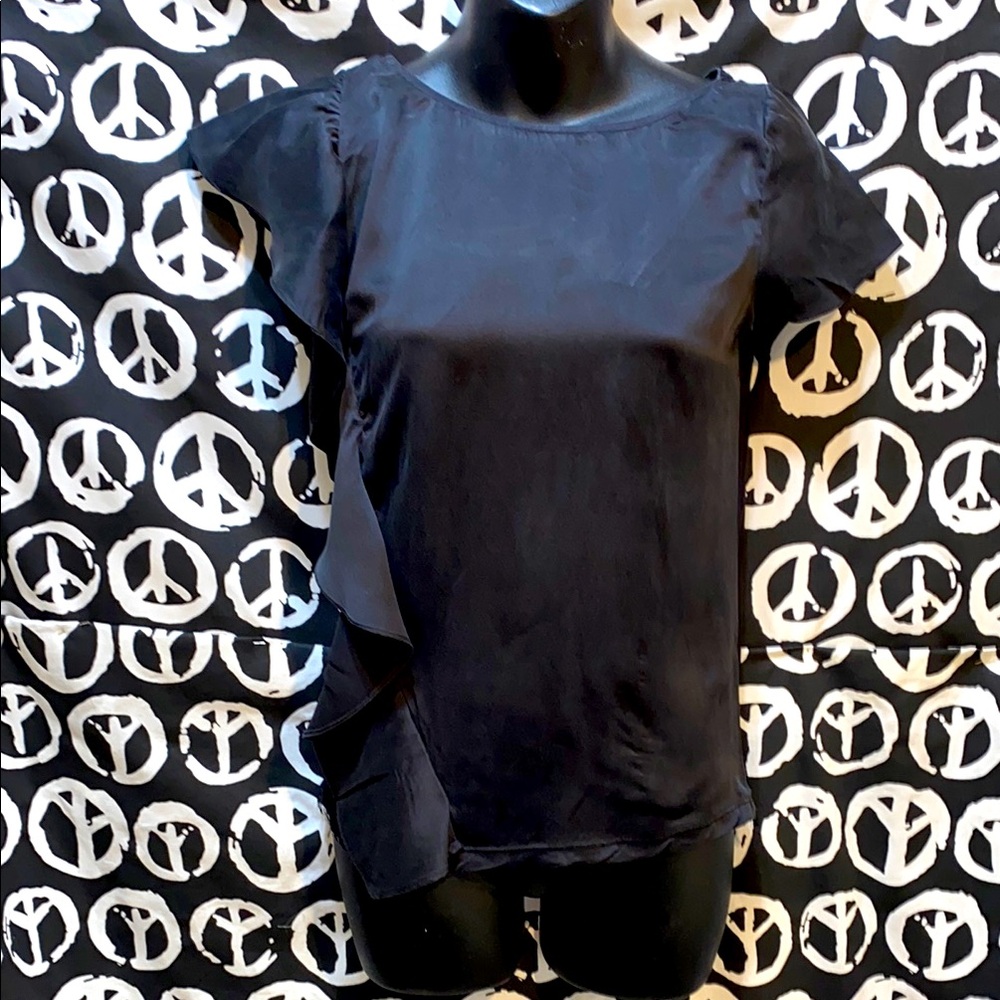 Black Asymmetrical Cuffed Sleeve Blouse